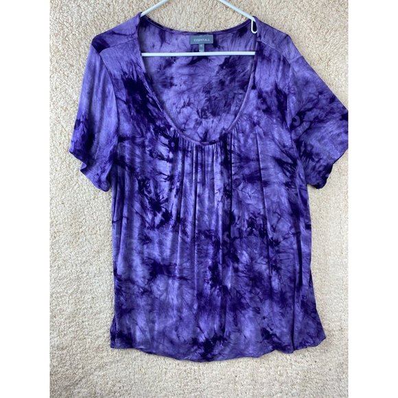 Essentials Woman Sz 1X Purple Tie Dye  Short Sleeve Round Neck Top - Picture 1 of 11